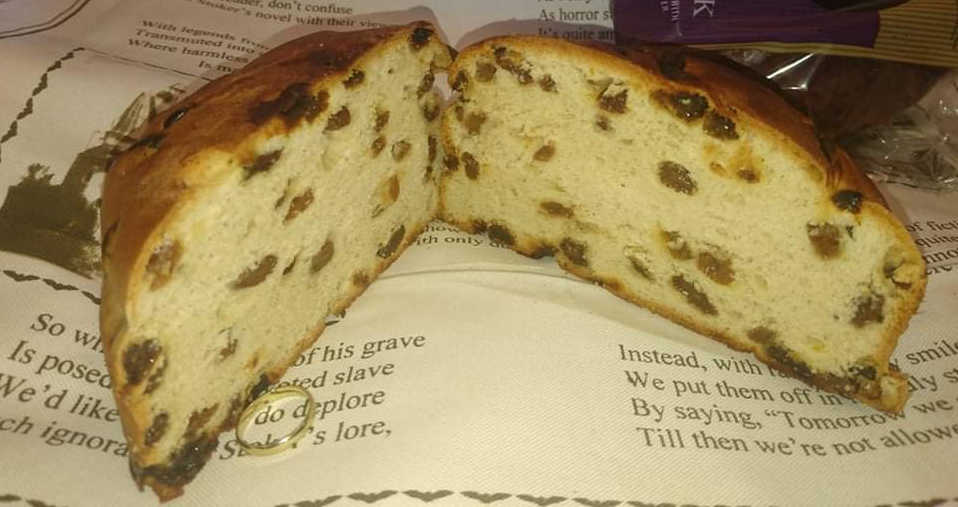 Supervalu Barmbrack, a commercially produced sweet bread containing dried fruits. Traditionally eaten sliced, either toasted or untoasted with butter around halloween in Ireland. The loaf traditionally a ring hidden within, the finder of which is said to be married within the year.